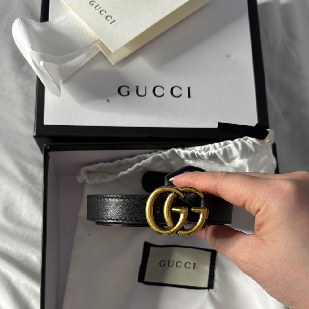 Gucci Black Leather Belt with Gold GG Emblem